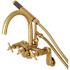Kingston Brass Modern Adjustable 3-Handle Wall-Mount Claw Foot Tub Faucet with Handshower in Brushed Brass