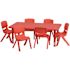 Carnegy Avenue Red Adjustable Classroom Activity Table with 6 Stackable Chairs, Rectangular Plastic Activity Table for Kids
