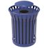 Plaza 36 Gal. Blue Steel Strap Trash Receptacle with Rain Bonnet