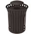 Plaza 36 Gal. Matte Black Steel Strap Trash Receptacle with Rain Bonnet