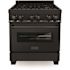 ZLINE Kitchen and Bath 30" 4.0 cu. ft. Dual Fuel Range with Gas Stove and Electric Oven in Black Stainless Steel (RAB-30)