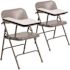 Carnegy Avenue Rutherford Metal Steel Folding Chair Ergonomic Tablet Arm Chair in Beige with Right Handed Arm