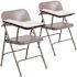 Carnegy Avenue Rutherford Metal Steel Folding Chair Ergonomic Tablet Arm Chair in Beige with Right Handed Arm