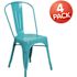 Carnegy Avenue Stackable Metal Outdoor Dining Chair in Crystal Teal-Blue (Set of 4)