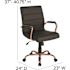 Flash Furniture Whitney Mid-Back Faux Leather Swivel Ergonomic Office Chair in Black/Rose Gold Frame with Arms