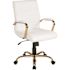 Flash Furniture Whitney Faux Leather Mid-Back Gold Frame Ergonomic Executive Swivel Office Chair in White with Arms