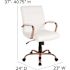 Flash Furniture Whitney Mid-Back Faux Leather Swivel Ergonomic Office Chair in White/Rose Gold Frame with Arms
