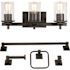 Dakota 20 in. 3-Light Modern Industrial Matte Black Bathroom Vanity Light with Seeded Glass Shades, 5-Piece Hardware Set