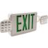24-Watt Equivalent Dual Voltage Integrated LED White Exit Sign and Twin Square Head Emergency Light Combo Green Letters