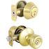 Defiant Waterbury Polished Brass Keyed Entry Knob and Single Cylinder Deadbolt Combo Pack with a KW1 Keyway Keyed Differently