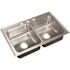 Just Manufacturing 18-Gauge Stainless Steel 22 in. O.D. x 33 in. 3-Hole Double Bowl Drop-In Kitchen Sink with Faucet Ledge