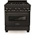 ZLINE Kitchen and Bath 30 in. 4 Burner Dual Fuel Range with Brass Burners in Black Stainless Steel