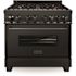 ZLINE Kitchen and Bath 36 in. 6-Burner Dual Fuel Range with Brass Burners in Black Stainless Steel