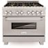 36 in. Legacy Dual Fuel Range with Gas Cooktop and Electric Oven in Satin Stainless Steel with 6 Brass Burners