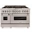 48 in. Legacy Dual Fuel Range with Gas Cooktop and 2 Electric Ovens in Satin Stainless Steel with 6 Brass Burners