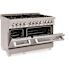 48 in. Legacy Dual Fuel Range with Gas Cooktop and 2 Electric Ovens in Satin Stainless Steel with 6 Brass Burners