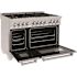 48 in. Legacy Dual Fuel Range with Gas Cooktop and 2 Electric Ovens in Satin Stainless Steel with 6 Brass Burners