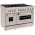 48 in. Legacy Dual Fuel Range with Gas Cooktop and 2 Electric Ovens in Satin Stainless Steel with 6 Brass Burners