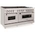 ZLINE Kitchen and Bath 60 in. 9 Burner Double Oven Dual Fuel Range with Brass Burners in Stainless Steel