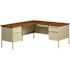 Hirsh 72 in. W x 66 in. D L Shape Putty/Oak 5-Drawer Executive Desk with Left Hand Return