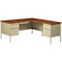Hirsh 72 in. W x 66 in. D L Shape Putty/Oak 5-Drawer Executive Desk with Right Hand Return
