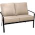 Cape Soleil Commercial Aluminum Slat Back Loveseat With Sun Umbrella Cushion