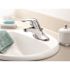 MOEN Chateau 4 in. Centerset Single Handle Low-Arc Bathroom Faucet, Red/Blue on Top/Under Spout in Chrome (No Drain Assembly)