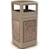 COMMERCIAL ZONE StoneTec 42 Gal. Beige/Riverstone Square Trash Can with Ashtray Lid