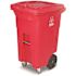 Toter 64 Gal. Red Hazardous Waste Trash Can with Wheels and Lid Lock (2 Caster Wheels 2 Stationary Wheels)