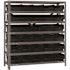 Economy 4 in. Shelf Bin 12 in. x 36 in. x 39 in. 7-Tier Shelving System Complete with QSB102 Black Bins