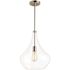 Mora 13 in. W x 17 in. H 1-Light Clear Glass Teardrop Modern Pendant with Brushed Nickel Accents and Vintage Edison Bulb