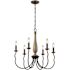Simira 6-Light Weathered Gray Classic Rustic Farmhouse Hanging Candlestick Chandelier with Distressed Oak Finish Accents