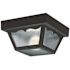 Outdoor Ceiling 1-Light 8.25 in. W Black Plastic Square Flush Mount Ceiling Fixture with Clear Textured Glass Shade
