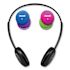Kids Safe Headphones With Inline Microphone, 4 Ft Cord, Black With Interchangeable Pink/Blue/Silver Caps