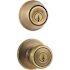 Kwikset Tylo Antique Brass Entry Door Knob and Single Cylinder Deadbolt Combo Pack Featuring SmartKey Security