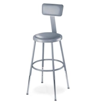 National Public Seating® 32 -39" Height Adjustable Heavy Duty Vinyl Padded Steel Stool With Backrest, Grey, Pack Of 30