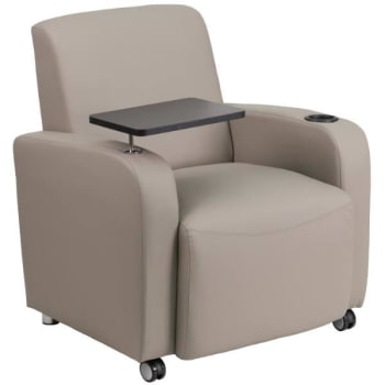 Image for Flash Furniture Gray Leather Guest Chair With Tablet Arm, Front Wheel Casters And Cup Holder from HD Supply