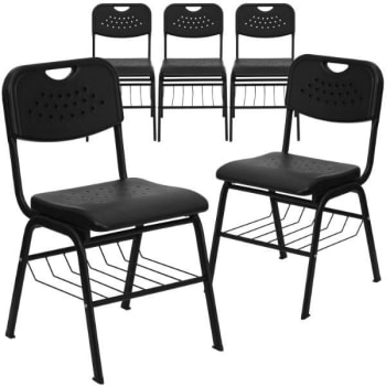 Image for Flash Furniture Hercules 880lb Capacity Black Plastic Chair, Black Frame Book Basket, Pack Of 5 from HD Supply