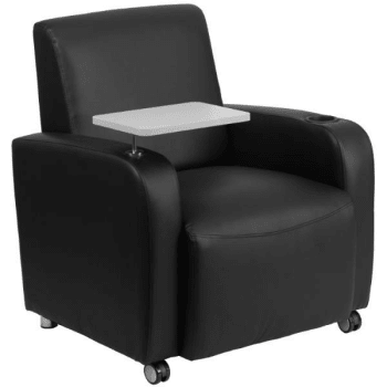 Image for Flash Furniture Black Leather Guest Chair With Tablet Arm, Front Wheel Casters And Cup Holder from HD Supply