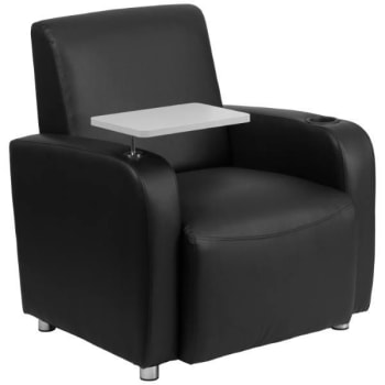 Image for Black Leather Guest Chair With Tablet Arm, Chrome Legs And Cup Holder from HD Supply