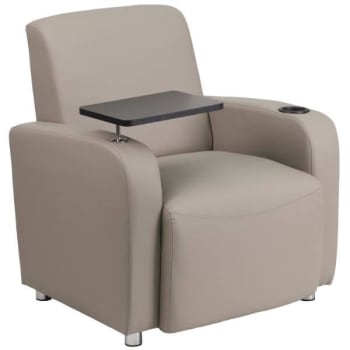 Flash Furniture Gray Leather Guest Chair With Tablet Arm, Chrome Legs And Cup Holder