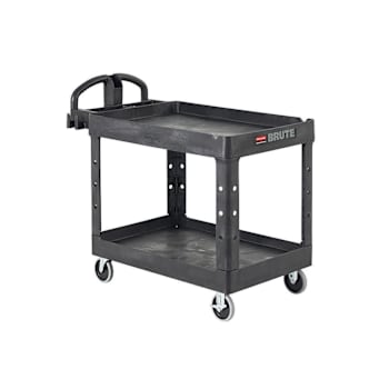 Rubbermaid Commercial BRUTE 2-Shelf Ergo Handle Utility Cart With Lipped Shelf (Black)