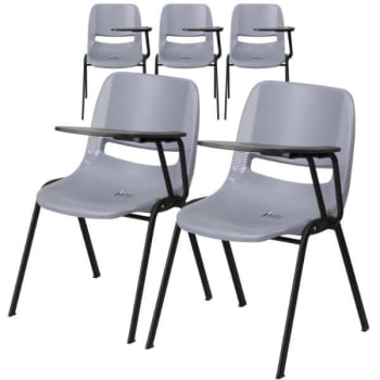 Flash Furniture Gray Ergonomic Shell Chair With Left Handed Flip-Up Tablet Arm, Pack Of 5