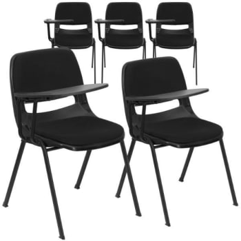 Flash Furniture Black Padded Ergonomic Shell Chair, Right Handed Flip-Up Tablet Arm, Pack Of 5