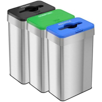 Hls Commercial 21 Gallon Stainless Steel Rectangular Open-Top Trash/ Recycle/compost Bin Set