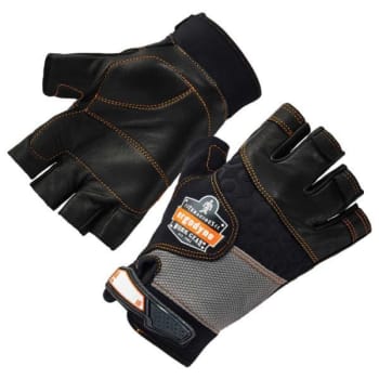 Ergodyne® Proflex® 901 Half-Finger Leather Impact Gloves, Black, Large