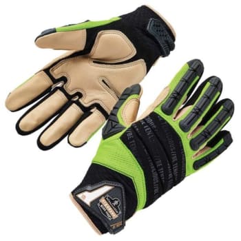 Ergodyne® Proflex® Leather-Reinforced Hybrid Dorsal Impact-Reducing Gloves, Lime, Large