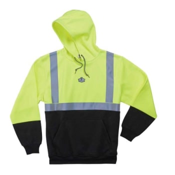 Ergodyne® GloWear® 8293 Type R Class 2 Black Front Hooded Sweatshirt, Lime, L