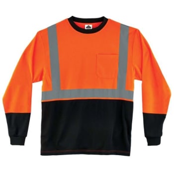 Ergodyne® Glowear® Type R Class 2 Black Front Long Sleeve T-Shirt, Orange, Extra Large