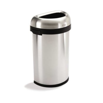 Image for Simplehuman 16 Gallon Brushed Stainless Steel Semi-Round Open-Top Trash Can from HD Supply